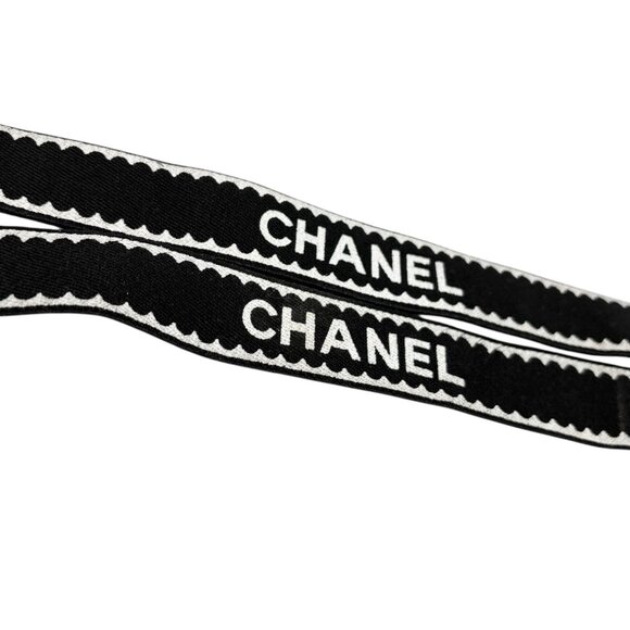 CHANEL Vintage 1994 CC Logo Letter Suspender Belt Black White Cotton [106386] main image 11